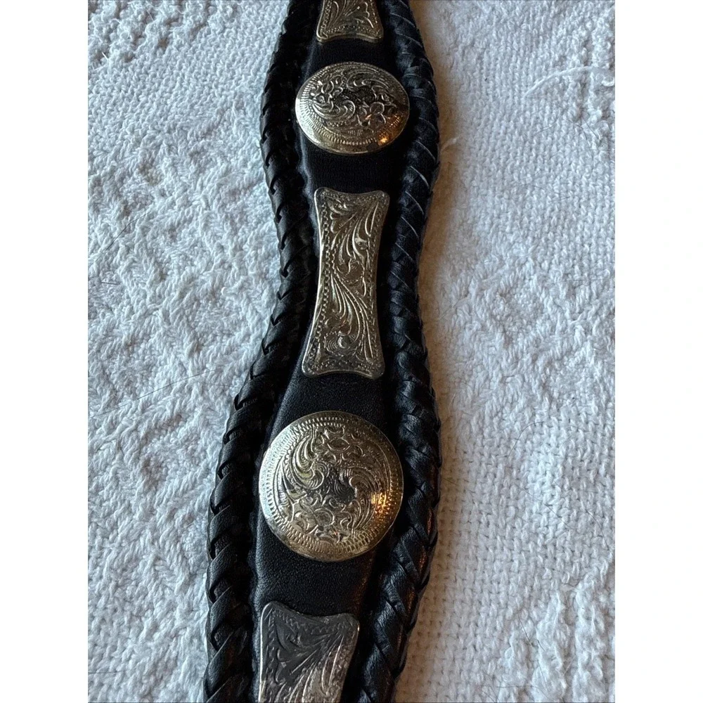 VTG Tony Lama Western Belt Mens 34 Black Leather Concho Whipstitch Rodeo